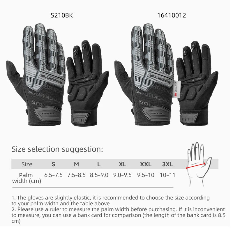 Rockbros Gel Padded Full Finger Cycling Gloves For Motorcycle Riding