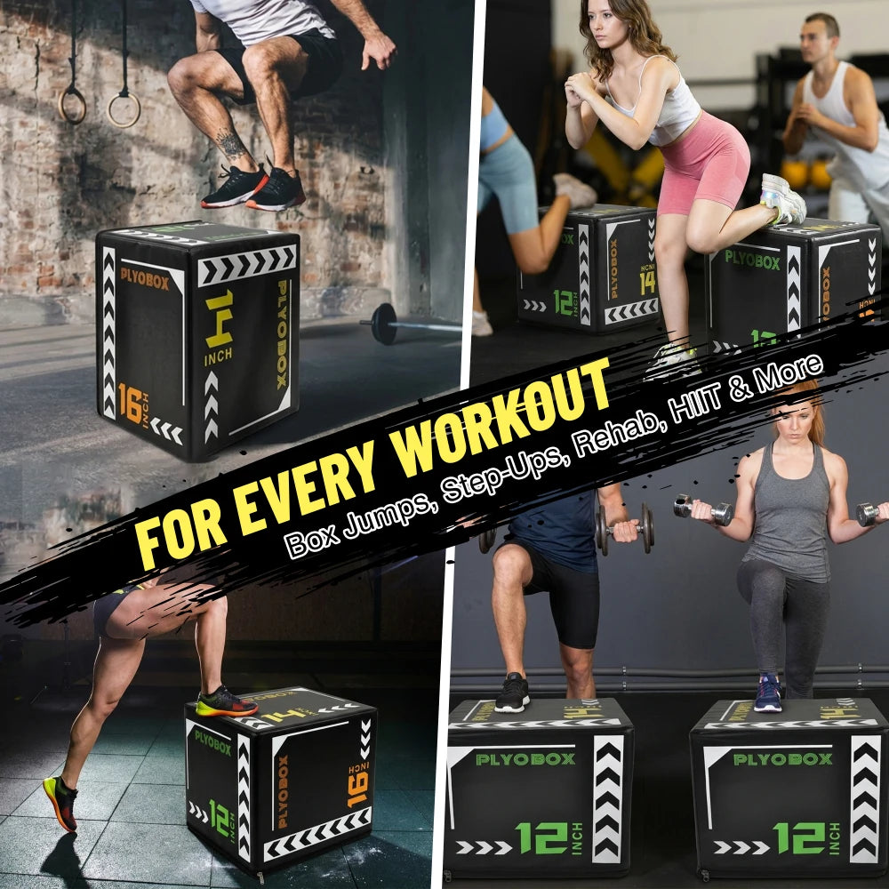 Three-In-One Foam Plyometric Jump Box With Multi-Height Adjustability