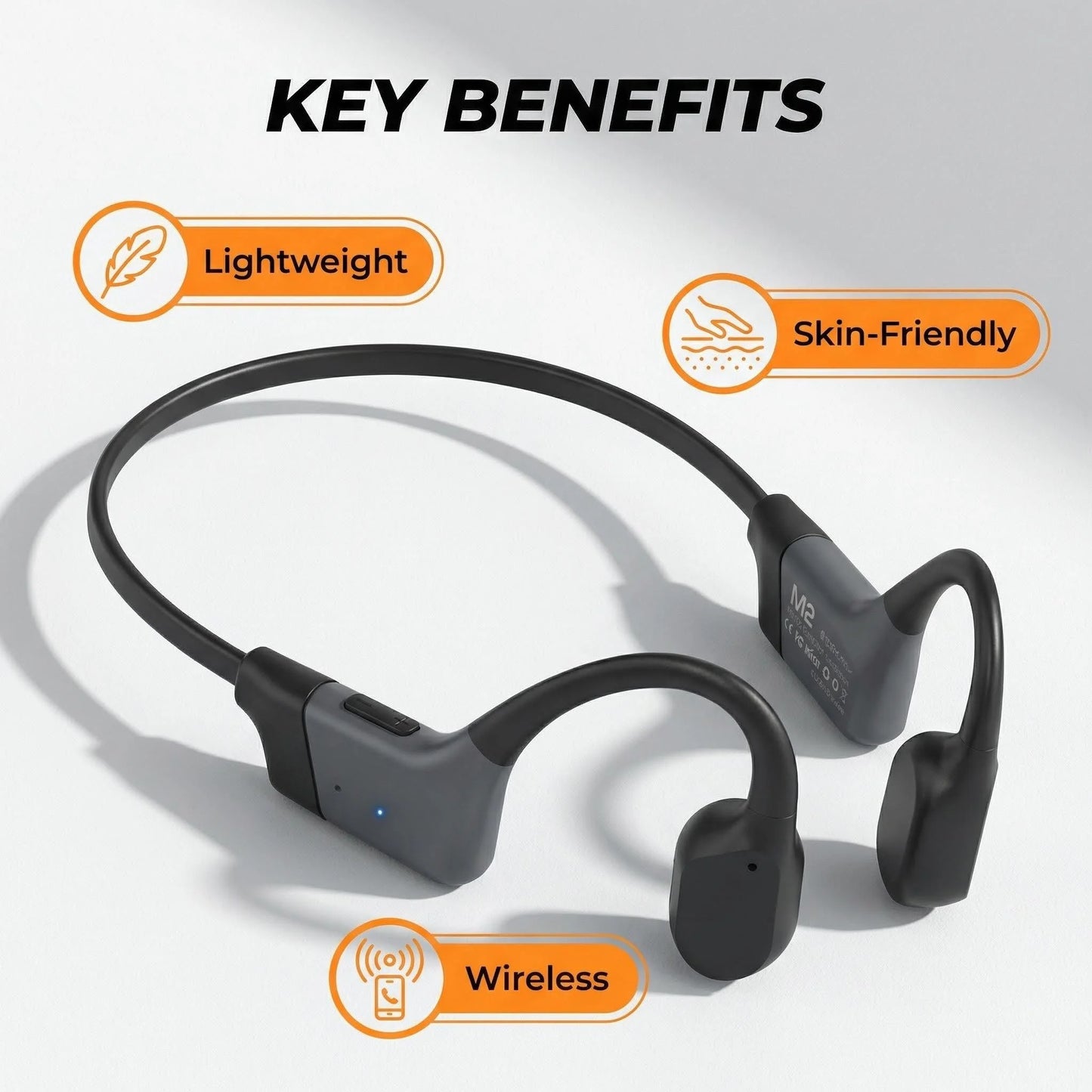 Bluetooth 5.3 Bone Conduction Open-Ear Headphones With ENC Mic 20H Battery