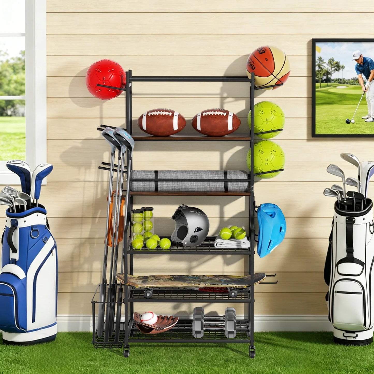 Yoga Mat Storage Rack On Wheels Home Gym Organizer