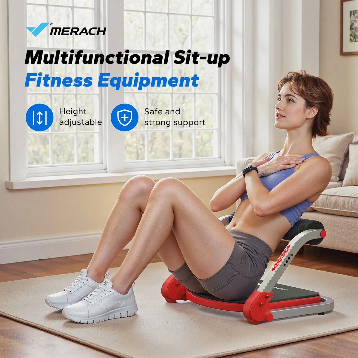 Adjustable Ab Crunch Machine With Automatic Rebound For Home Gym