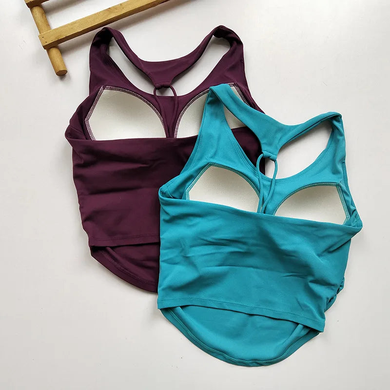 Women's Cutout Back Ruched Waist Yoga Tank Top Spaghetti Strap Fixed Cups Breathable for Gym Workout
