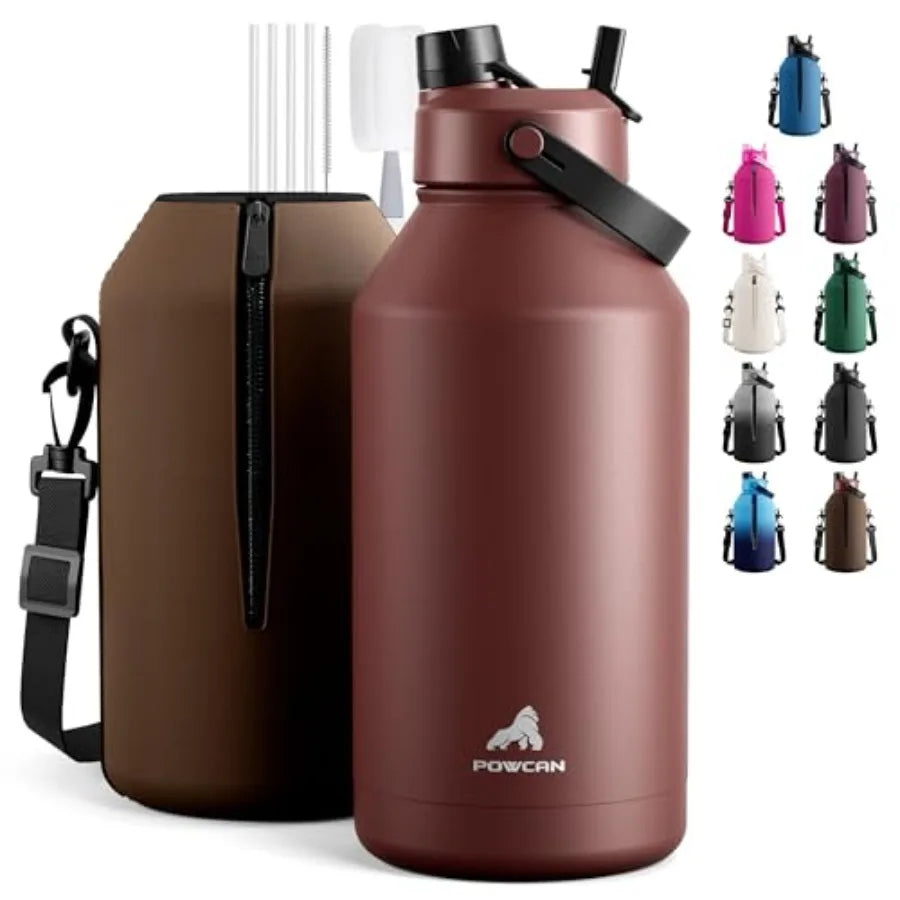 Insulated Water Bottle With 2-In-1 Straw Spout Lid Leakproof BPA-Free