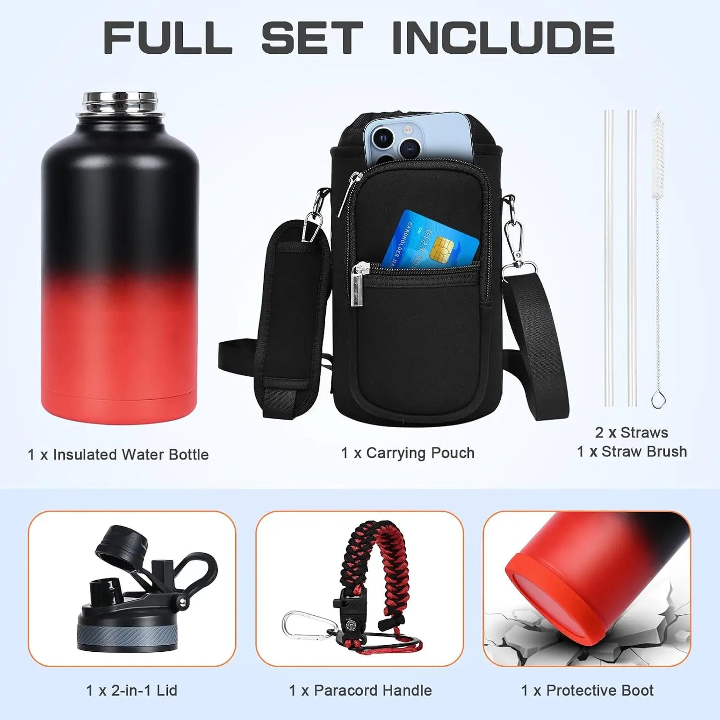 Insulated Stainless Steel Water Bottle With 2-in-1 Straw Lid