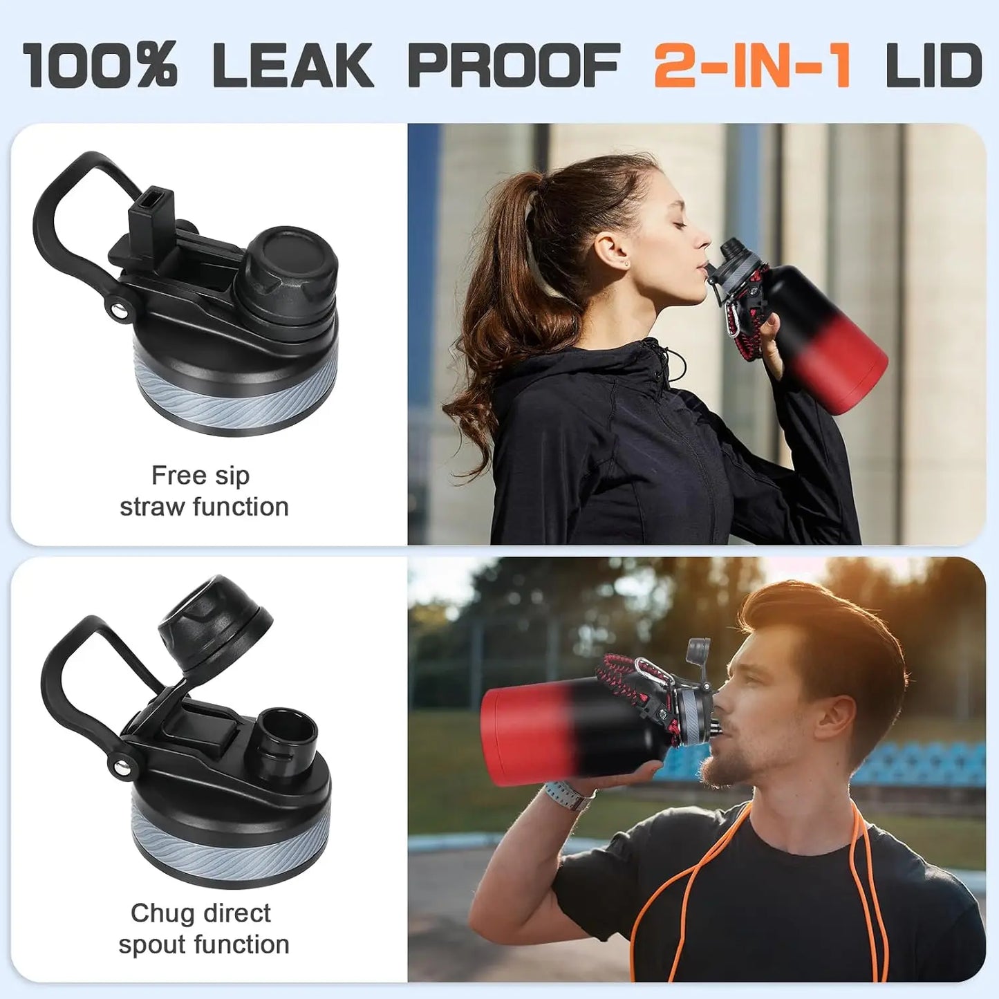 Insulated Stainless Steel Water Bottle With 2-in-1 Straw Lid