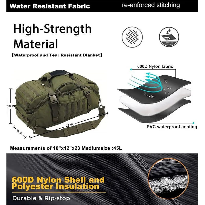 LQARMY 3 Way Duffle Bag With Backpack Crossbody Shoulder