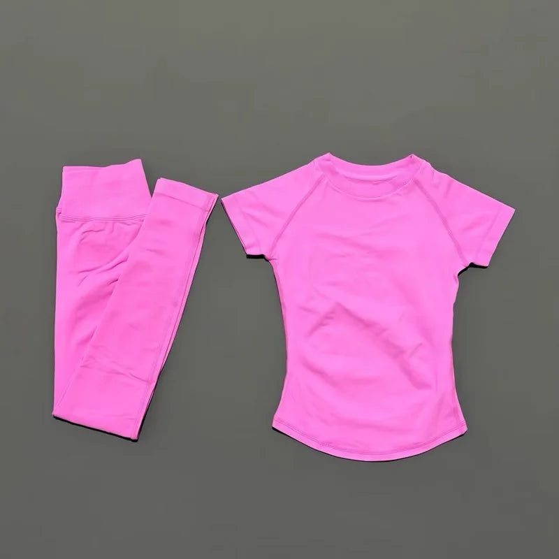 Histello Women Seamless Fitness Set Short Sleeve Top Leggings