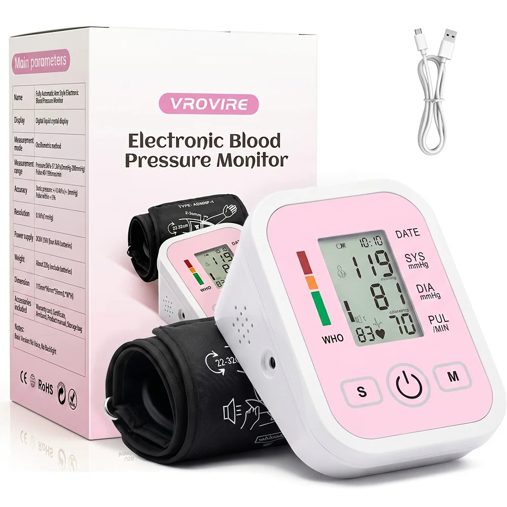 Automatic Upper Arm Blood Pressure Monitor With Heart Rate Display