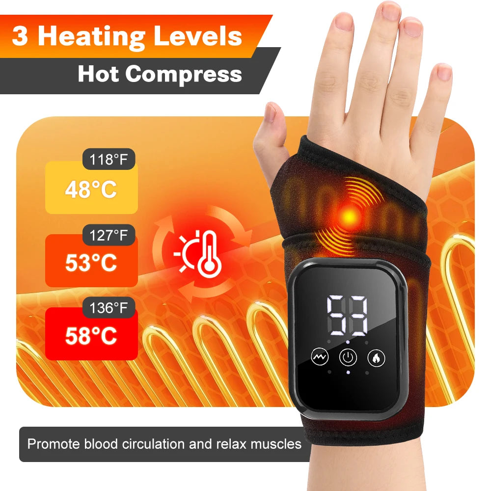 Cordless Heated Hand Wrist Massager With Vibration And Three Modes