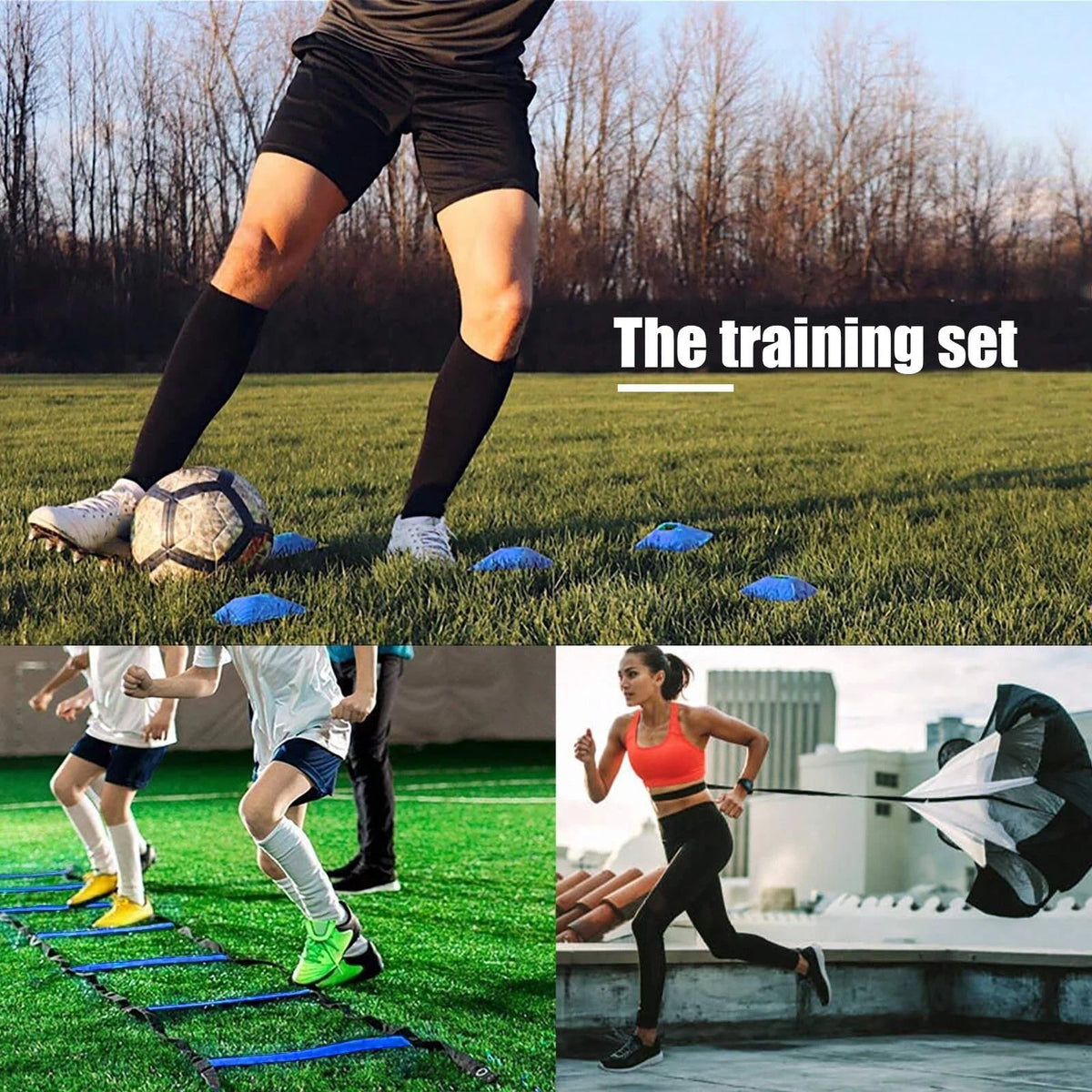 Speed Agility Training Set,Includes 12 Rung 20ft Adjustable Agility Ladder,12 Sports Cones,4 Steel Stakes,1 Resistance Parachute