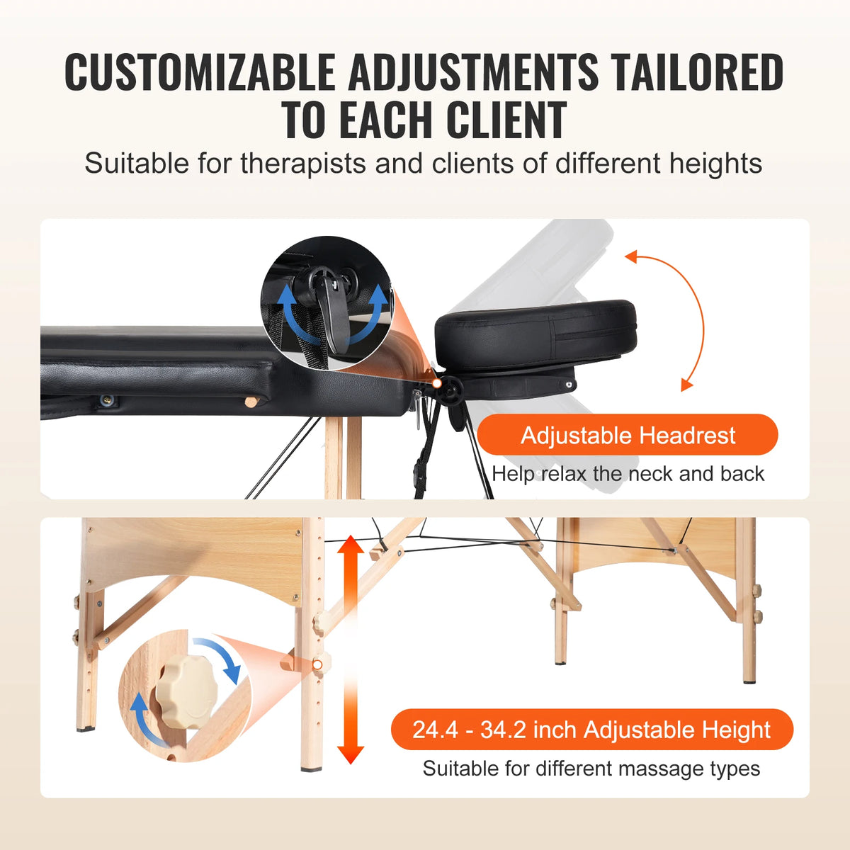 SucceBuy Portable Adjustable Folding Massage Table for Spa Salon Therapy