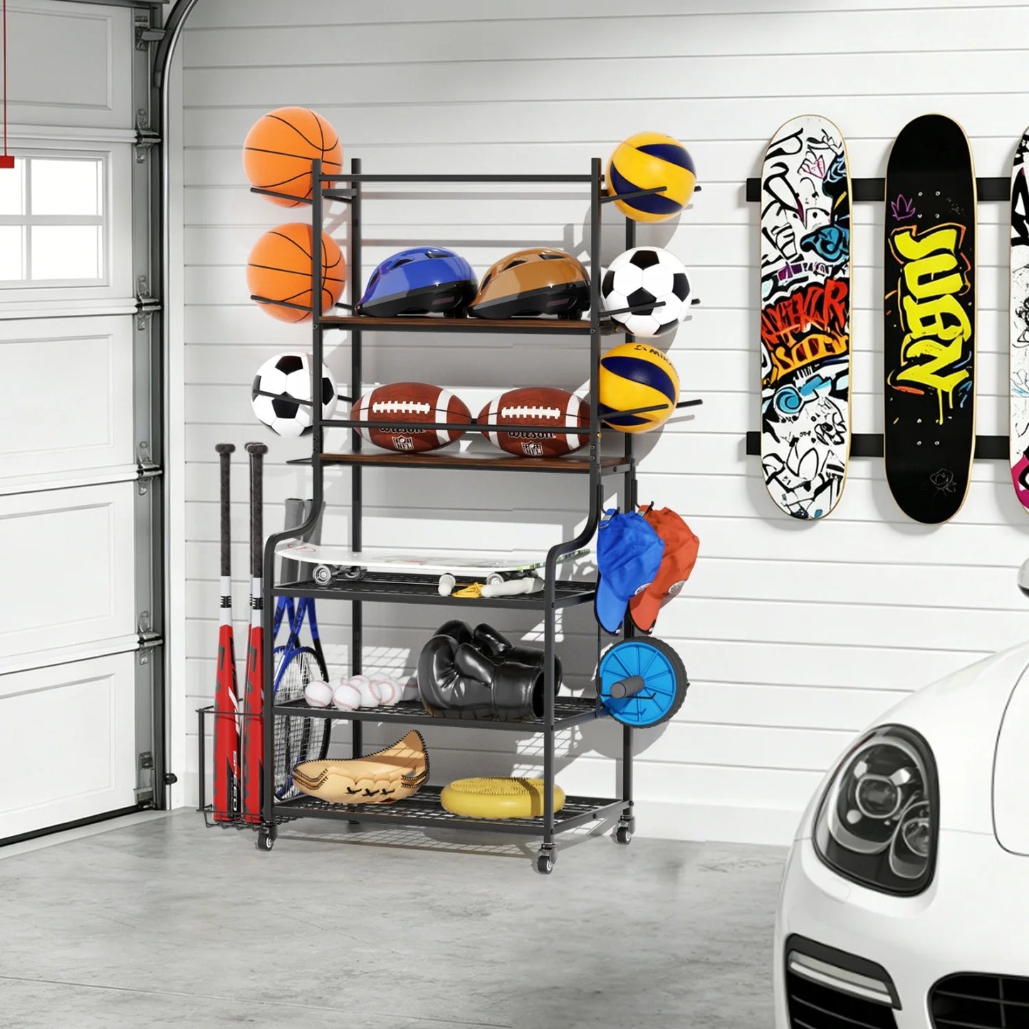 Yoga Mat Storage Rack On Wheels Home Gym Organizer