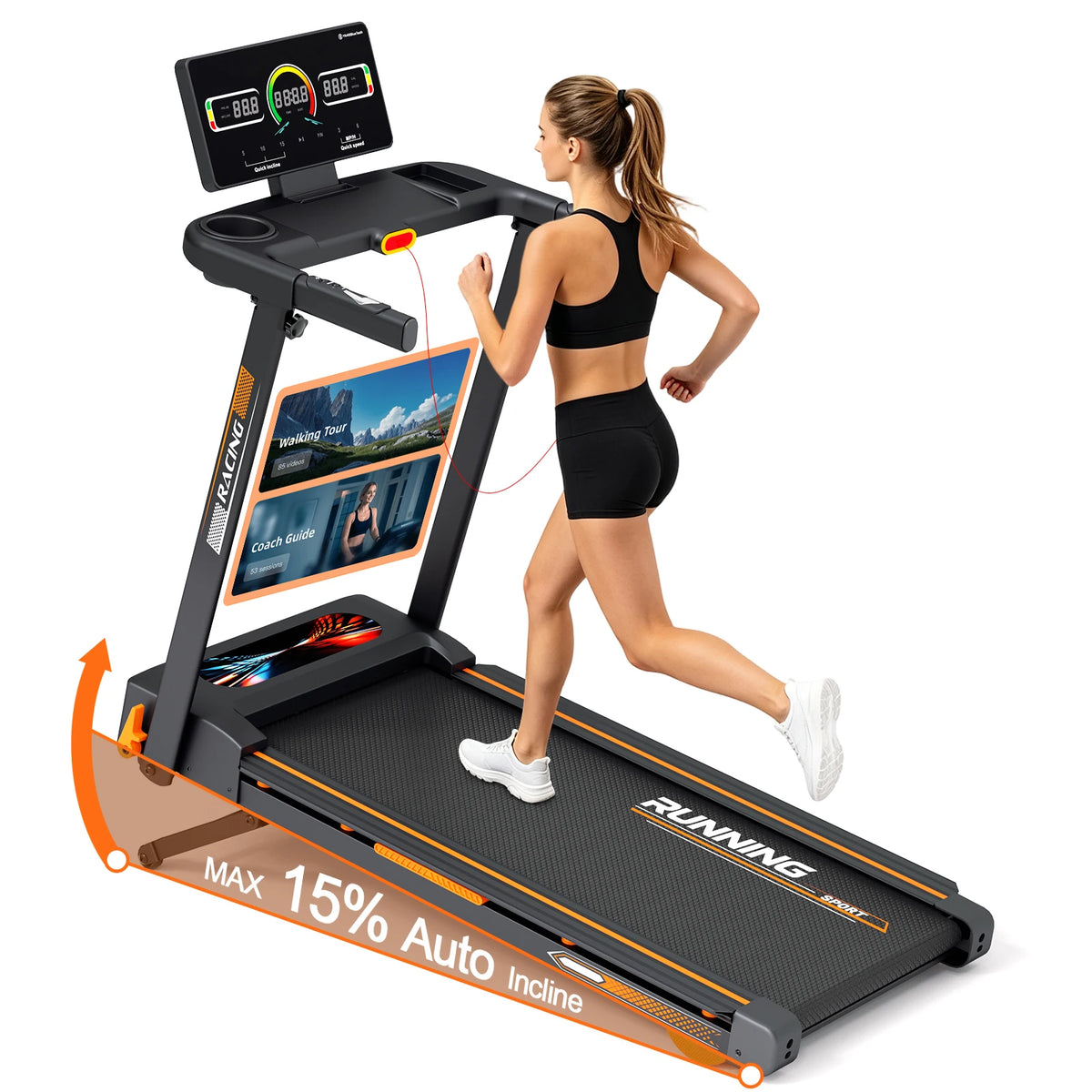 Premium Treadmill With 15 Level Auto Incline And Quiet Motor