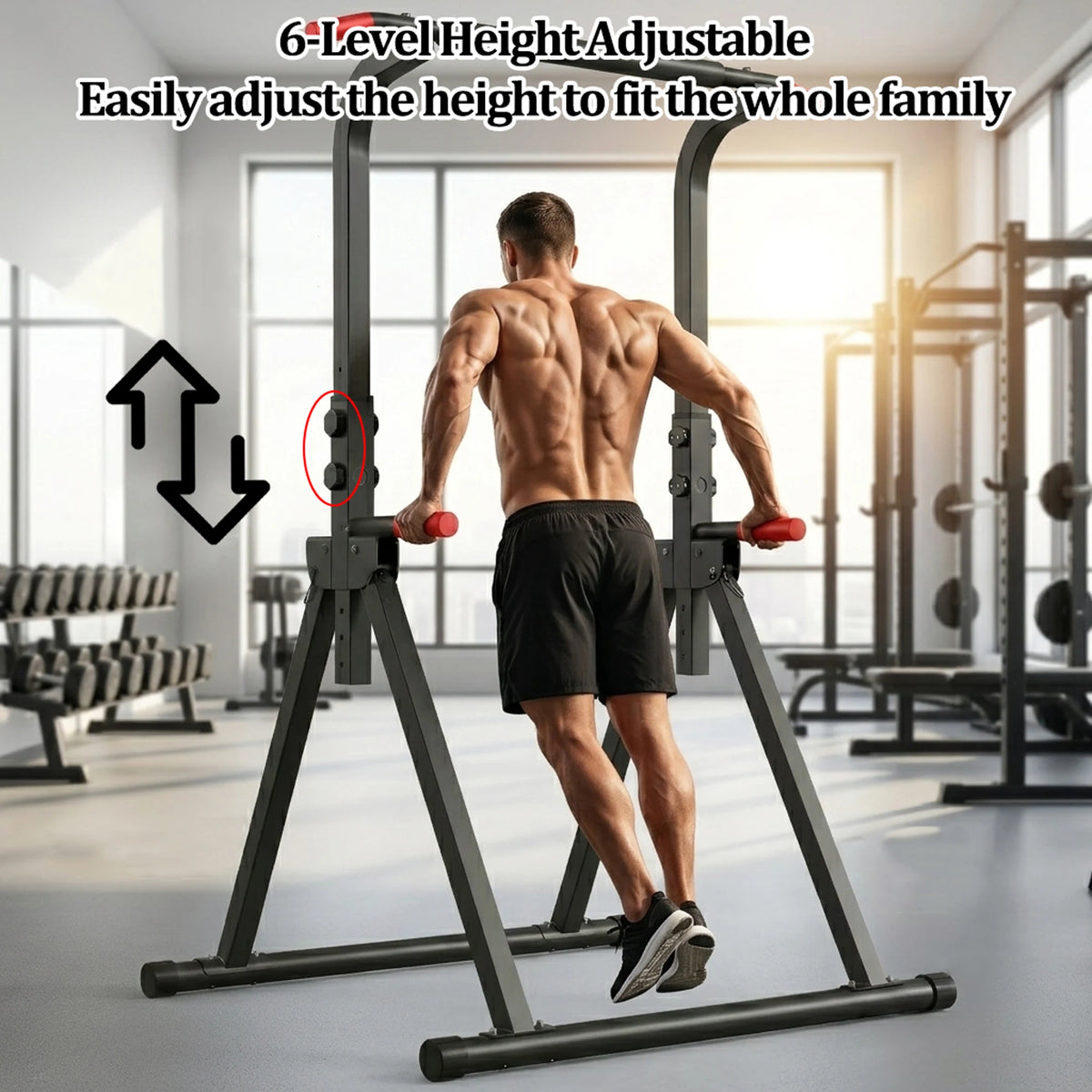 Foldable Multifunctional Power Tower With Adjustable Dip Station