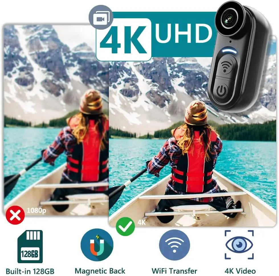 4K Wearable Action Camera 128GB With Hands Free POV Recording