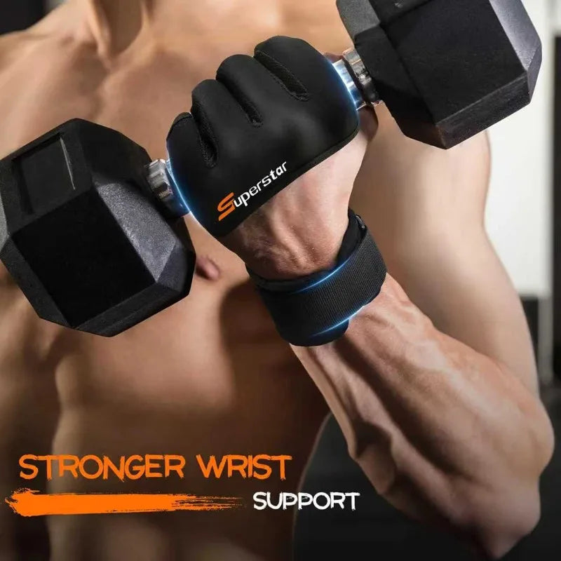 Original Leather Half Finger Gym Gloves Silicone Air Cushion Weightlifting Workout Gloves for Men Women Anti-Slip Breathable Out