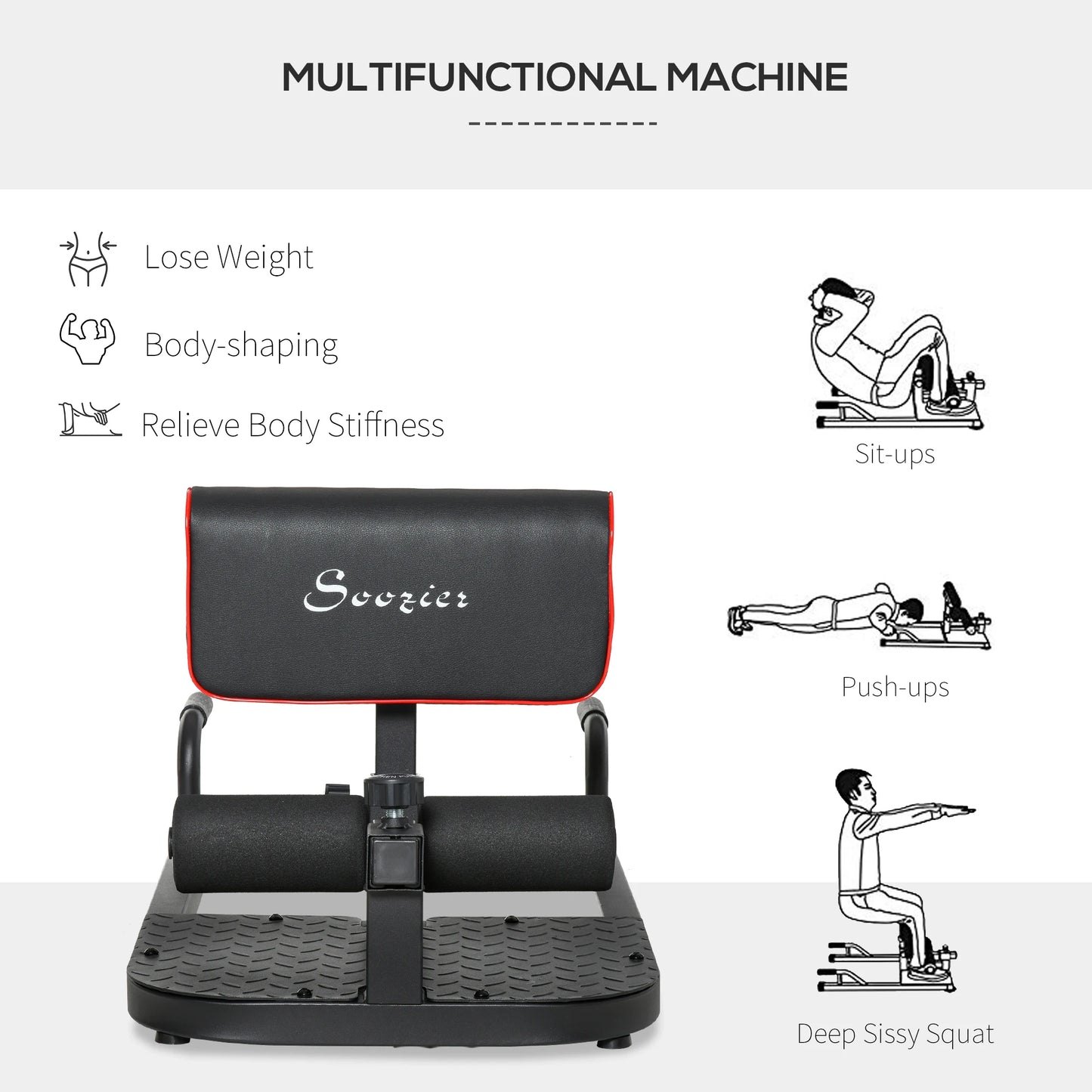 ThreeInOne Padded Push Up Sit Up Squat Fitness Machine Gym
