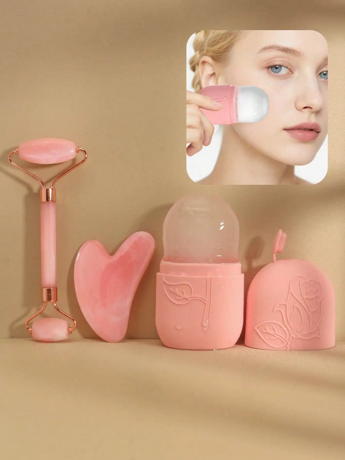 Facial Massage Tool Set Includes Roller Stick Ice Gel Pack