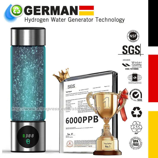 GERWELL Hydrogen Water Bottle With 6000 PPB Concentration SPE PEM Tech