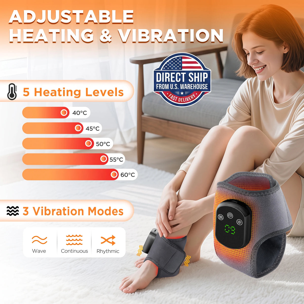 Hailicare Rechargeable Heated Ankle Brace With Vibration Support