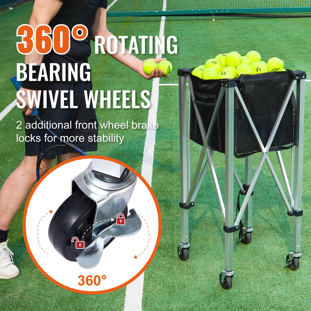 SucceBuy Foldable Tennis Ball Cart With Wheels For Sports Practice