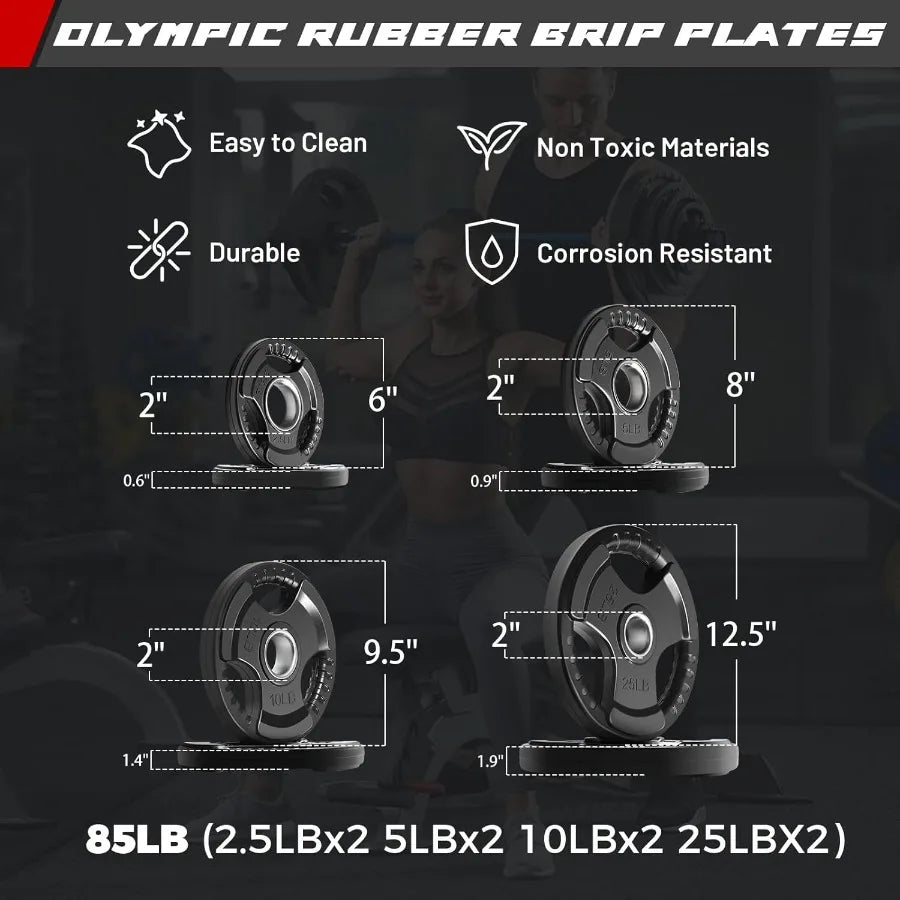 Barbell Weight Set With 85 Pound Plates For Strength Training