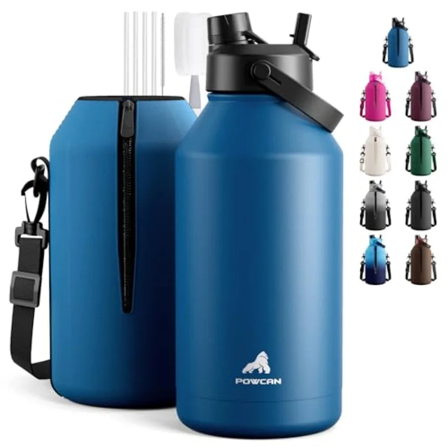 Insulated Water Bottle With 2-In-1 Straw Spout Lid Leakproof BPA-Free