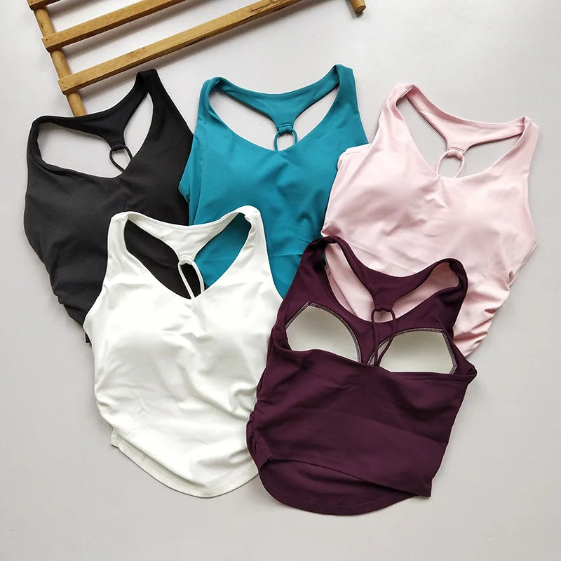 Women's Cutout Back Ruched Waist Yoga Tank Top Spaghetti Strap Fixed Cups Breathable for Gym Workout
