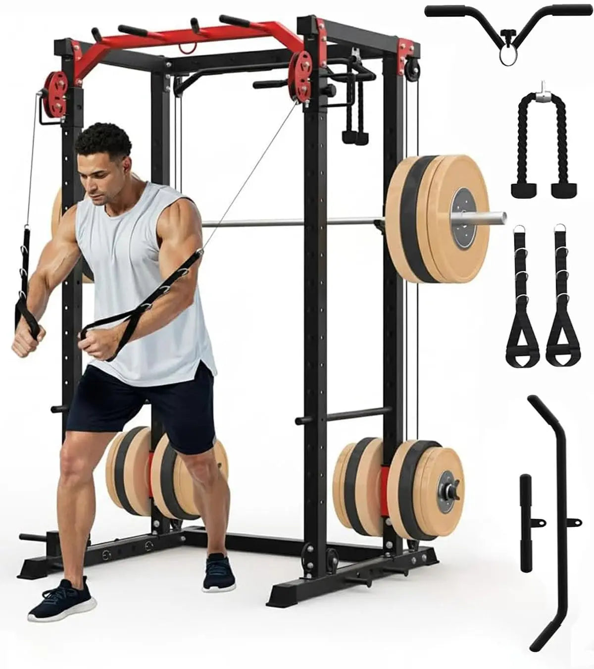 TACLEEKII Power Rack Cable Crossover Home Gym Strength Trainer