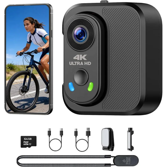 Mini 4K Body Camera 64GB WiFi EIS Stabilization Wide Angle
