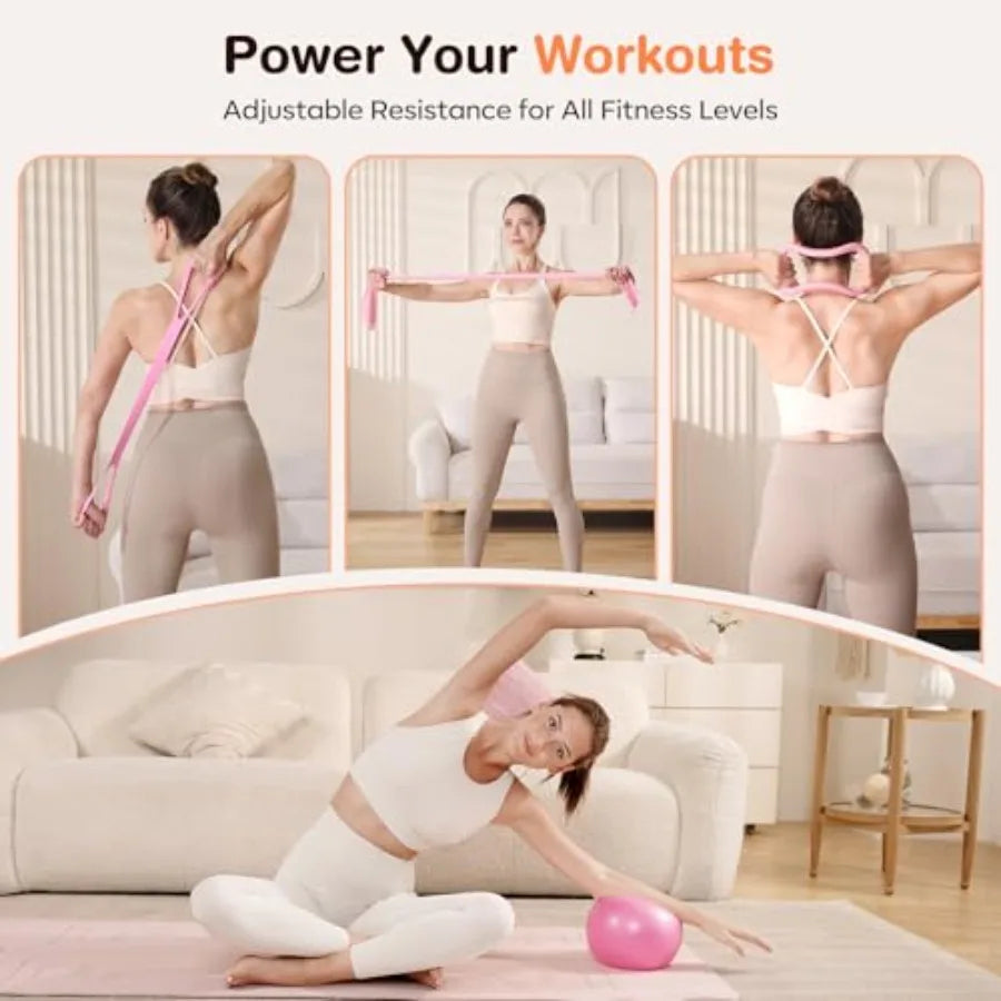 Seven Piece Pilates Fitness Set With Bands And Mini Ball