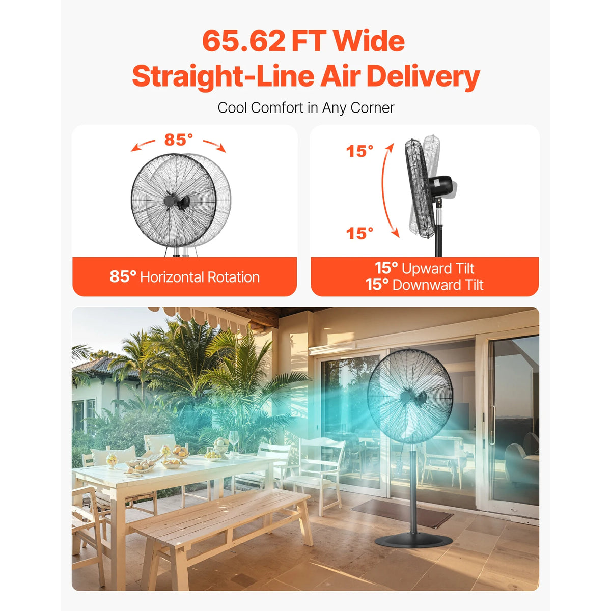 VEVOR Industrial Pedestal Fan 85-Degree Oscillating Fan Height Adjustable Standing Fans with 3 Adjustable Speed for Bedroom Home